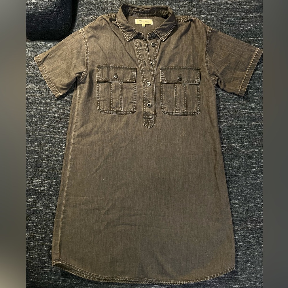 Madewell Women’s  Casual Charcoal 1/4 Button Down Shirt Dress